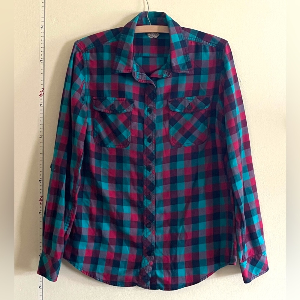 Duluth Trading Co Folklore Flannel Shirt - Red, Teal, Navy